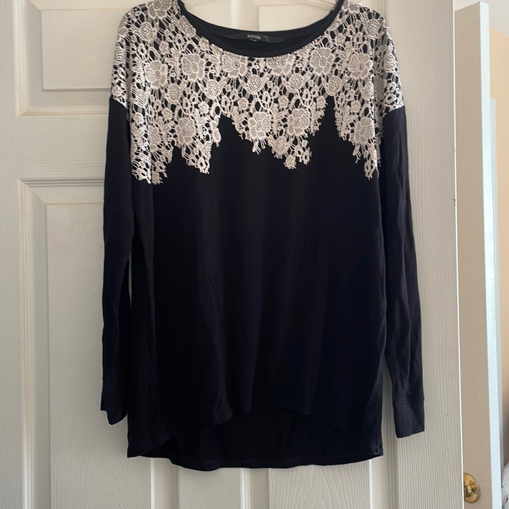 Black and white faux lace tunic